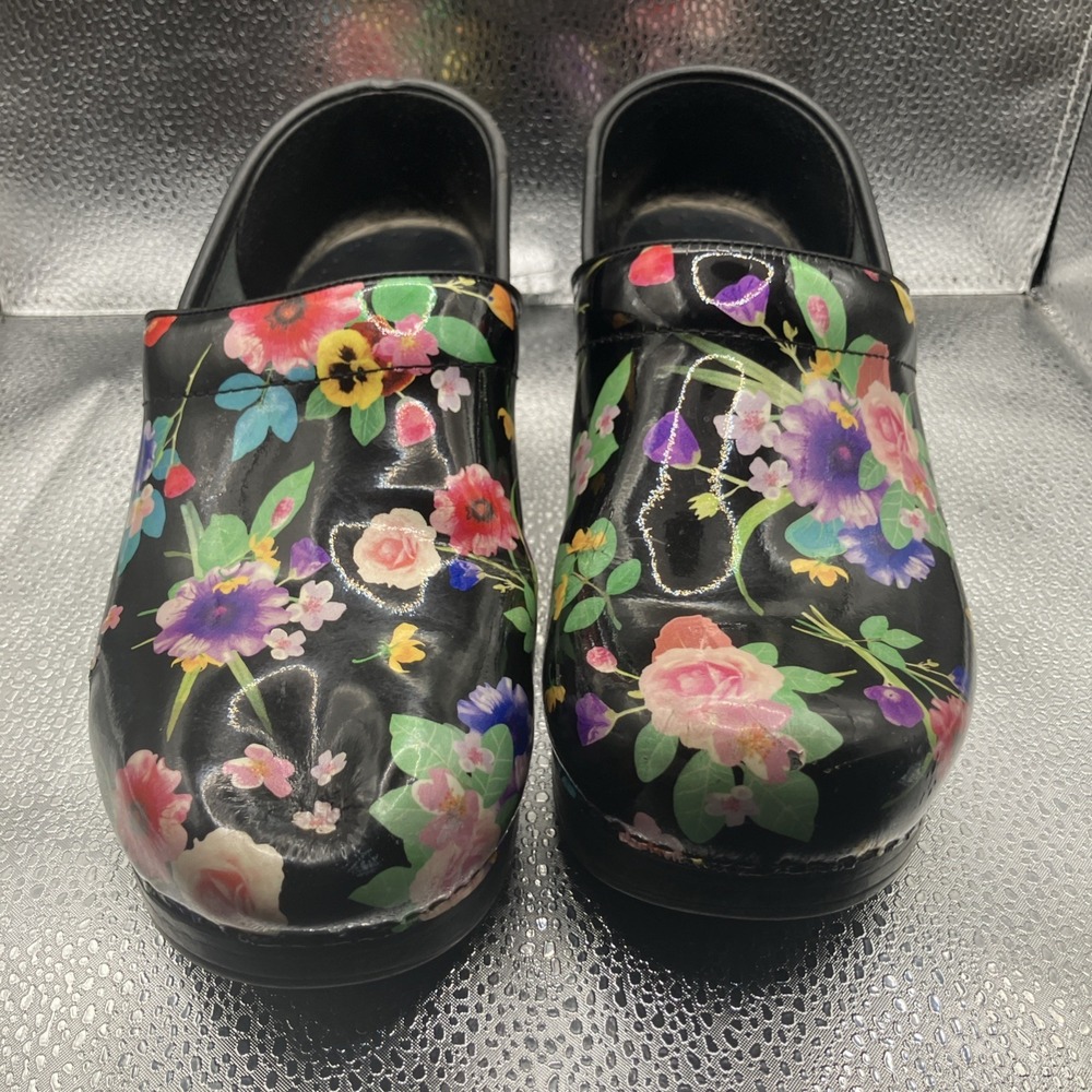 Dansko Limited Edition Black Multicolor Hand Painted Clogs Size 37 (US Size 6.5)